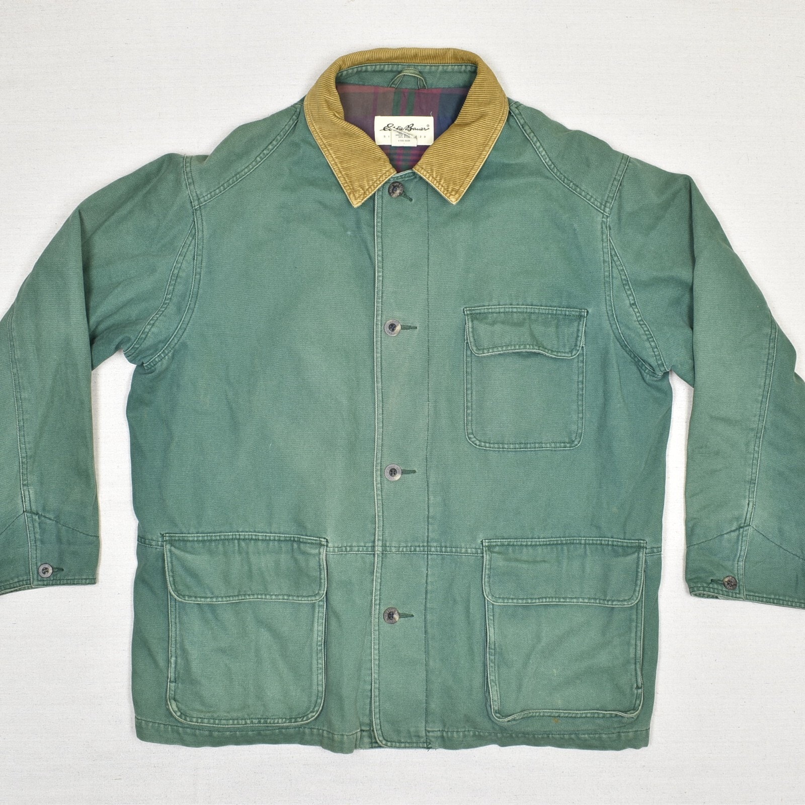 Vtg Eddie Bauer Men's Parka Jacket Barn Coat Solid Cotton Green Size L Lined